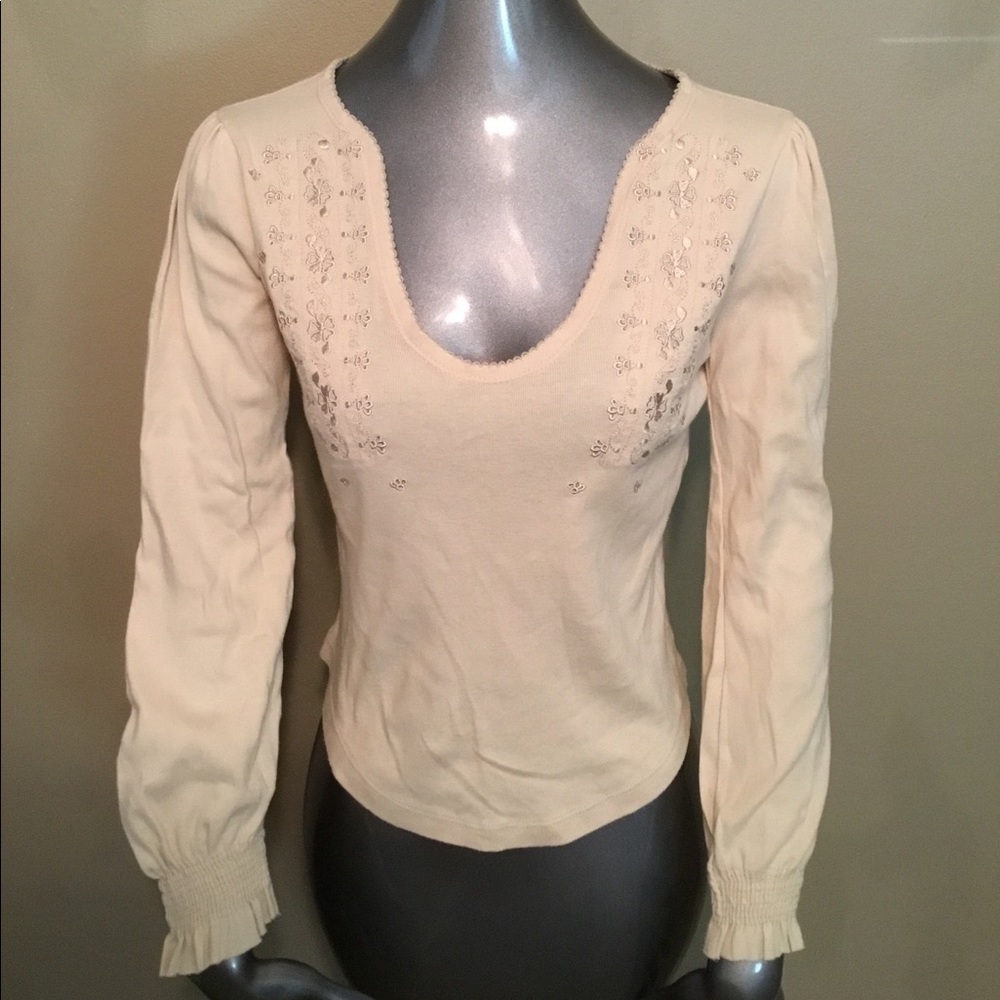 Vintage One Step Up floral ribbed crop top blouse